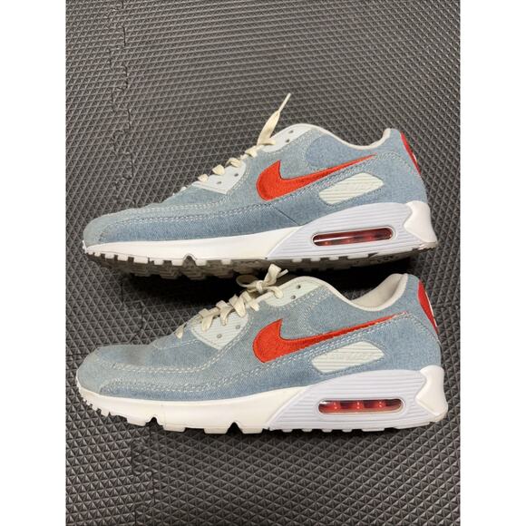 Nike Air Max 90 Denim Sneakers with Red Accents Men's Size 13 - Picture 1 of 6